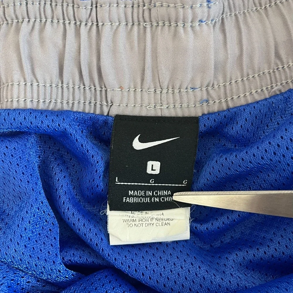 Nike‎ Swim Trunks Men's Size L Blue Mesh Lined Drawstring Swoosh Logo